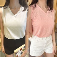 박스비 무지 브이넥 민소매 여성 레이어드 티셔츠 2종 세트