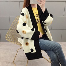 TheDearest 스마일패턴 배색가디건