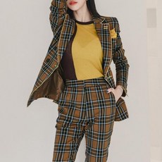 레트로 체크 자켓 슬랙스 팬츠 정장 세트 여성 가을