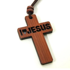 (H002)I LOVE JESUS 향나무십자가목걸이(중) 5개