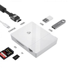 SD 카드 리더기 멀티 허브 멀티 USB 카드 리더기 SD TF 리더 카메라 i-Phone/i-Pad OTG 연결 3.5mm 헤드폰 잭 및 충전, 5) Type 10, 없음, 한개옵션2