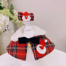 강아지 고양이 목걸이 목도리 스카프 격자무늬 크리스마스 반다나 칼라 애완동물 숄 비숑 푸들 액세서리 머리핀 세트 개 용품, S, Red set, 1개