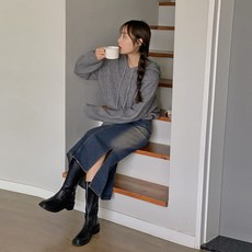핫핑 키어링 워싱 기모 트임 데님/코튼 롱스커트