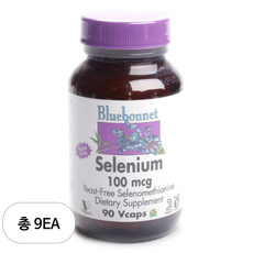 블루보넷 셀레늄 100mcg 브이캡 무설탕 비건 글루텐 프리, 9개, 90정
