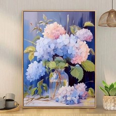 피포페인팅 수국 꽃다발 diy그림그리기 정물화 40x50cm 캔버스형 액자형 유화 아크릴 물감 색칠 세트 학교수업용 쉬운 그림, X-226