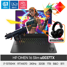 (당일발송) NEW!! HP OMEN 16 Slim u0037TX 13세대 i7-13700HX/RTX4070/DDR5 32GB/NVMe 1TB/Win11HOME/240Hz/16형, WIN11 Home, 32GB, 1TB, 새도우 블랙
