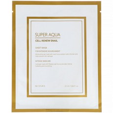 미샤 슈퍼 아쿠아 셀 리뉴 스네일 시트 마스크 1 시트 0.84 fl.oz(25ml) Missha Super Aqua Cell Renew Snail Sheet Mask 1 Sheet 0.84 fl.oz(25ml), 1개, 1개입