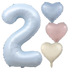 파파 파티 대형 하늘색 숫자 풍선 세트 기념일 생일, 1세트, 하늘 2 + 크림 하트 3p