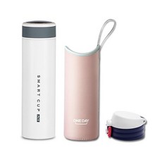 에이비티 온도표시 보온보냉 텀블러 + 파우치 + 원터치 뚜껑 세트, 500ml, 화이트