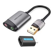 벤션 이어폰 마이크 분배기 타입 USB 외장형 사운드카드 + C타입 OTG 젠더, CDKHB-CDTB0