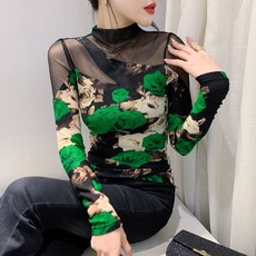 여성 댄스복 상의 방송댄스 라틴 무대의상 어깨 메쉬 라인