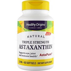 Healthy Origins 아스타잔틴 12 mg (천연 아스타퓨어 트리플 스트렝스 유전자 변형 성분 없음 글루텐 프리 눈 지원 관절 면역 지원) 150 소프트젤, 60정, 1개