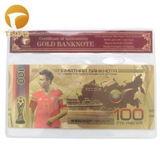 골드 러시아 지폐 100 루블 지폐 24k 골드 축구 팬에 대 한 COA 프레임 도금|금 지페|, 1개, 15