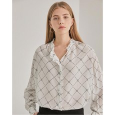 헤지스 여성 19FW 화이트 패턴 실크 긴팔셔츠 HSSH9D713WT