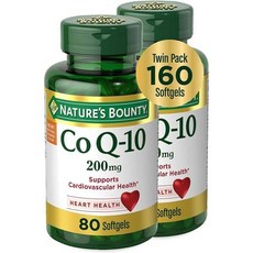 Nature's Bounty CoQ10 200 mg 소프트젤 심장 건강 및 세포 에너지 지원 트윈 팩 신속 방출 소프트젤 160정, 1개