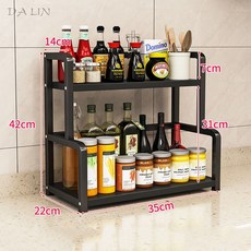 DALIN/ 다용도선반 주방 선반 양념장 수납 선반 가정용 양념통 캔 병 선반 바닥 여러 겹으로 탈거구멍 XZ43 A8, 02 블랙