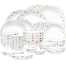Bacile 小花6人家用組 42入, 米飯碗 6p + 湯碗 6p + 開胃菜盤 4p + 小菜 4p + 中菜 6p + 大菜 2p + 小圓盤 4p + 大圓盤 2p + 麵碗 4p + 方盤 2p + 沙拉碗 2p, 1組, 白色