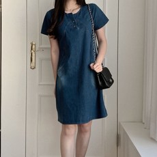 워싱 데님 반팔 원피스 빈티지 미디원피스