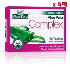 ALOE PURA Aloe Vera Complex 알로에퓨라 젠틀 액션 알로에베라 컴플렉스 60 타블릿 4팩, 4개, 60정