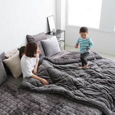 [보웰] 더블 소프트 극세사 패밀리 침대패드 Q+Q, 색상:베이지