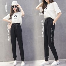 [바쿠]여성 빅사이즈 스트라이프 줄 밴딩 레터링 트레이닝복 바지[9588mf0275tg]