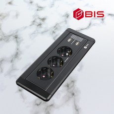 3구 빌트인 회전 콘센트 - 2USB 매립형 홈카페 설치 멀티 전원선 BID-203M 안전 매립형콘센트, 블랙, 1개