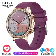 스마트워치 LIGE 여성용 럭셔리 스마트 워치 블루투스 통화 연결 전화 건강 모니터 스포츠 2023 선물용, 1) Purple Bluetooth call