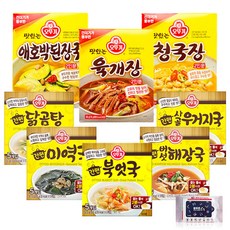 오뚜기 간편 즉석국 8종(미역+우거지+닭곰탕+북어+버섯+육개장+청국장+애호박) + 블루존 항균물티슈, 1세트