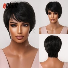 흑인 여성용 짧은 다크 브라운 가발 합성 픽시 컷 내열 코스프레 데일리 헤어, 12 Wig LC2065-1, 1개