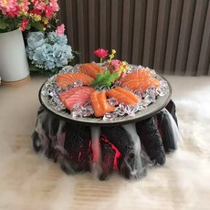 오마카세 플레이팅 드라이아이스 접시 그릇 화산 한우 업소용 육회 스시, 1개, 둥근 숯불 접시