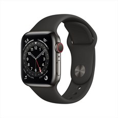 Apple 애플워치 6, 그래파이트 스테인리스 스틸 케이스,블랙 스포츠 밴드, 40mm, GPS+Cellular