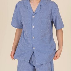 남성 잔체크 지지미 카라 반팔상하의세트