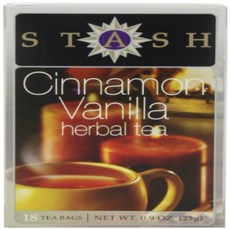 Stash Tea Cinnamon Vanilla Herbal Tea 18 Count Tea Stash Tea 시나몬 바닐라 허브티 호일에 담긴 18개 티백(6개 팩) 찻주전자 머그, 231.33g, 1개, 1개입
