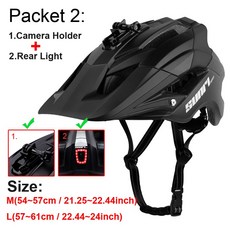 BOLER 자전거 헬멧 LED 조명 카메라 홀더 사이클링 헬멧 야외 스포츠 승마 MTB 도로 자전거 내리막 헬멧 남자, 01 l, 01 Black Packet 2