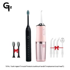 구강 세정기 및 전동 칫솔 교체 브러시 헤드 휴대용 치과 물 치실 4 노즐 USB 충전식 ipx7, 그린4 105칫솔, 1개
