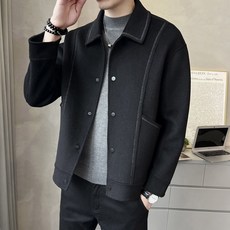 POMTOR 고급 순색 재킷 남성 가을 겨울 슬림핏 숏 모직 코트 상의