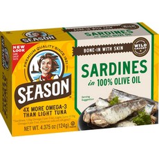 Season Sardines in Olive Oil - Wild Caught 22g of Protein Keto Snacks More Omega 3's Than Tuna, 1개
