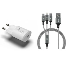 DGG USB 아답터 고속 급속 충전기+3in1 동시충전 메탈케이블, DGG USB 아답터 고속 급속 충전기+3in1 스카이메타 메탈케이블 170cm