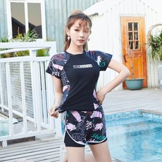Kefantu 수영복 여자 분 체 2 종 세트 플러스 사이즈 뚱뚱 한 MM 뱃 살 가 려 2020 년 트 레이 닝 슬랙 스 보수 블랙 M