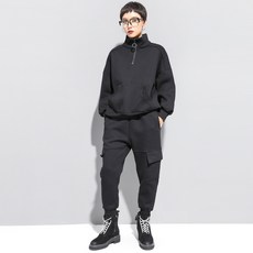 빅사이즈배기바지 빅사이즈배기팬츠 INS 유행 여성 가을 두꺼운 기모 맨투맨 스타일리쉬