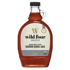 WildFour 버번 배럴 숙성 메이플 시럽 100% 순수 글루텐 프리 인공 향료 없는 비건 237ml (8온스), WildFour 버번 배럴 숙성 메이플 시럽, 100%