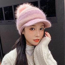 여성모자 겨울모자 골프모자 방울 털모자 배색 니트캡 방울모자 1-22