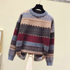 겨울 가을 숲 단아한 앤티크 라운드 넥 와이드 루즈핏 겉옷 상의