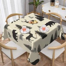 식탁보 카페 포인트 주방 테이블보 책상 커버 홈파티 인테리어 캠핑 러스틱 캐빈 레이크 컨트리 로지 베어 사슴 숲 농가 캠프 우드랜드 브라운 프린트 테이블 홈 파티 웨딩 장식 6, Rectangle(55x55in), 1개