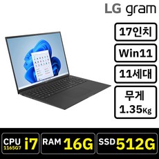 LG그램 17인치 초경량 i7프로세서 11세대 윈도우11 16GB 512GB, 블랙, 17Z90P-K.AAC8U1, 코어i7, WIN11 Home