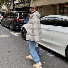 스플릿 스노우 다운 재킷 여성 짧은 가을 겨울 새로운 야외 여성의 한국 스타일 화이트 오리 후드 작은 빵 재킷