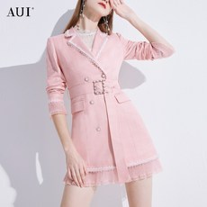 정장 코트 AUI 핑크 작은 키 체크무늬 2022 여성 봄 고급 셀럽 스커트 3864868848