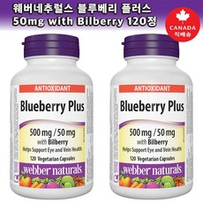webber naturals 웨버네추럴스 블루베리 플러스 500mg 50mg with Bilberry 120정-2병(눈건강>혈액순환을 위하여~) 캐나다 내수용, 2개, 120정