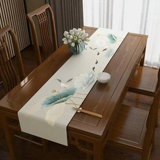 긴 스트립 무드 분위기 연꽃 프린트 장식 테이블 러너 중국 스타, I.200x33cm78x13inch, 1개