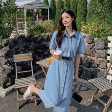 로로희 톰보이 김남주 딘트 캐주얼 슈트 A라인 롱 7부 반팔 데님 원피스 A11
